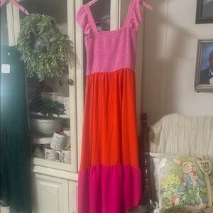 Colorblock Pink and Orange Tiered Sundress